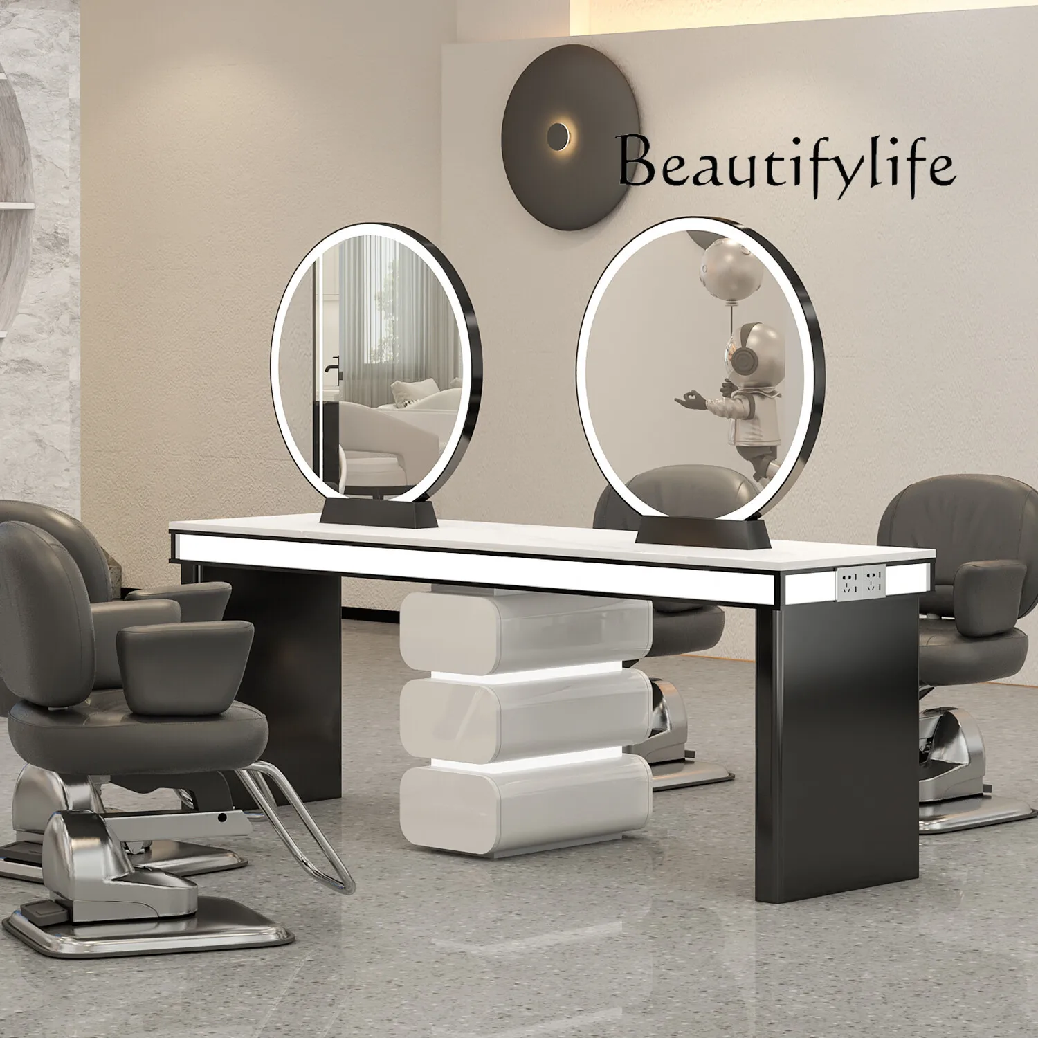 Barber shop mirror table cutting hair perm and dyeing table mirror cabinet integrated hair salon special haircut mirror