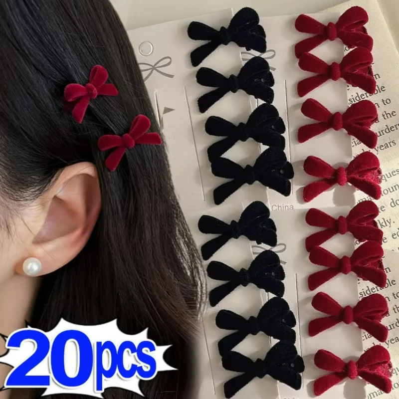 Mini czerwone aksamitne kokardki do włosów dla dziewczynek Słodki cukierkowy kolor Aksamitne małe kokardki Spinki do włosów Spinki do włosów Akcesoria do włosów