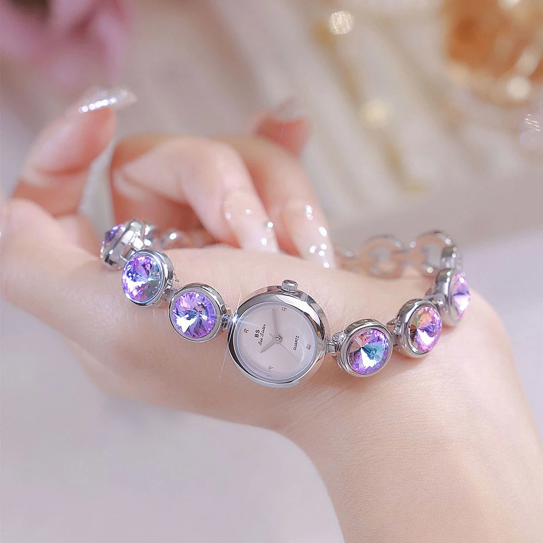 Ladies Watches Fashion Romantic Dream Amethyst Quartz Wristwatches 2024 New Gold Luxury Watch Women