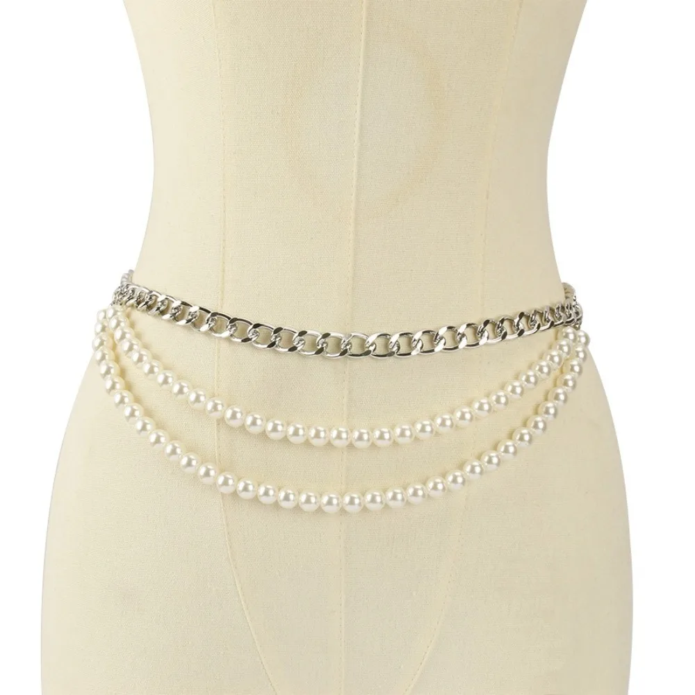 جديد أنيق متعدد الطبقات حزام اللؤلؤ تنوعا الخصر التبعي اللؤلؤ الخصر سلاسل بوهو اللؤلؤ الربط حزام للنساء