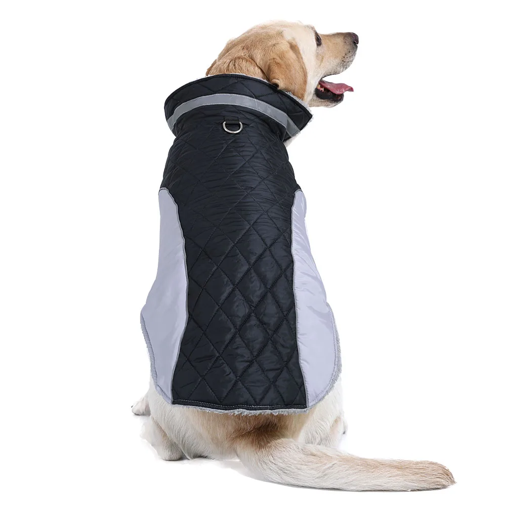 Reflektierende Haustierkleidung für kleine große Hunde, warm, verdickt, Fleece, Hundeweste, Mantel für den Winter, karierter Welpenparka mit D-Ring, Labrador – Detail 11