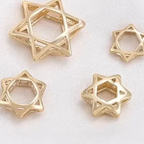 14K Gold-Plated Hexagonal Star Bead Ring Handmade Beaded Partition for DIY Bracelet Necklace Accessories Hollowed out Design K03