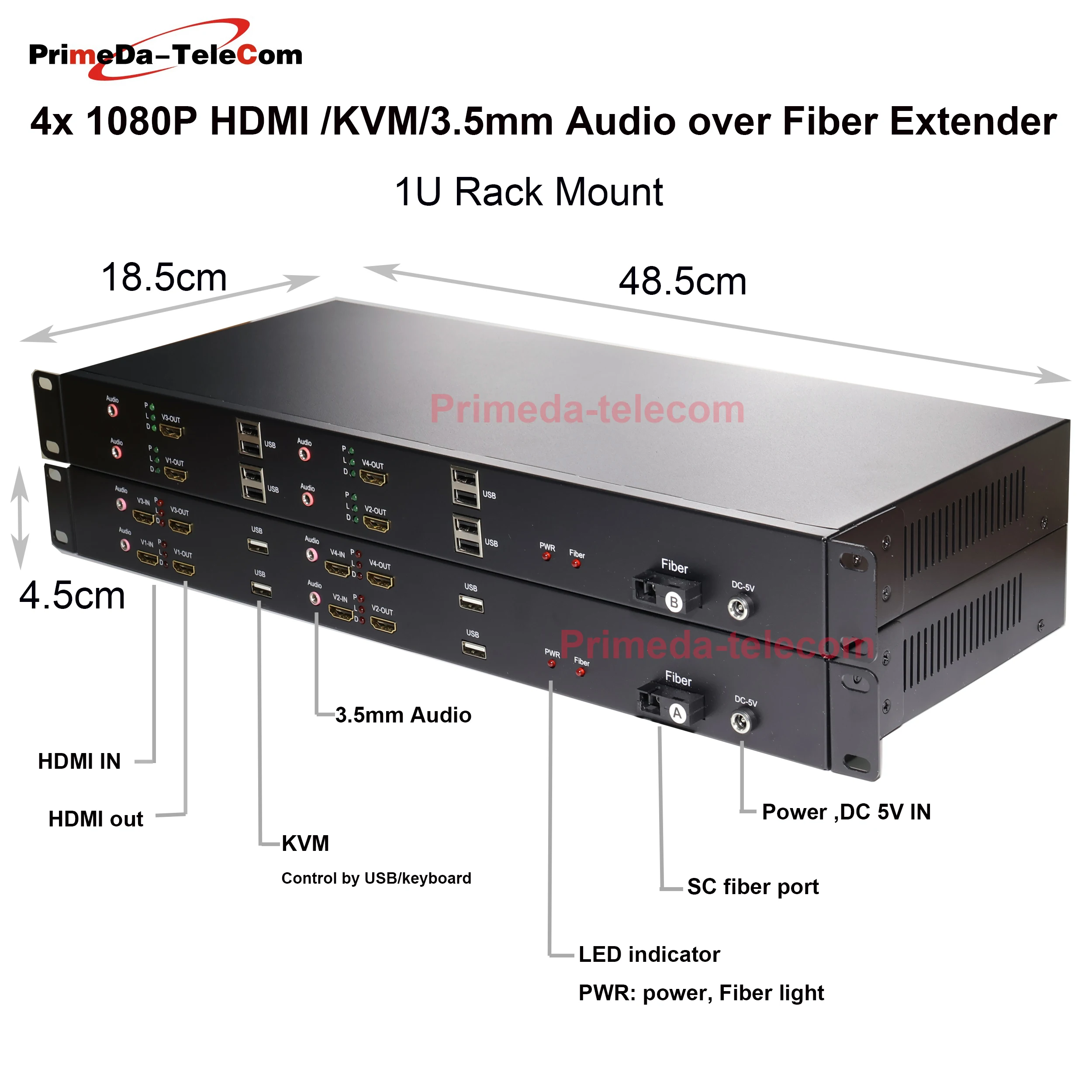 2/4/8 ports 1080P HDMI over Fiber Optic Extender Media Converter with KVM  independent 3.5mm Audio SC Singlemode Single Fiber