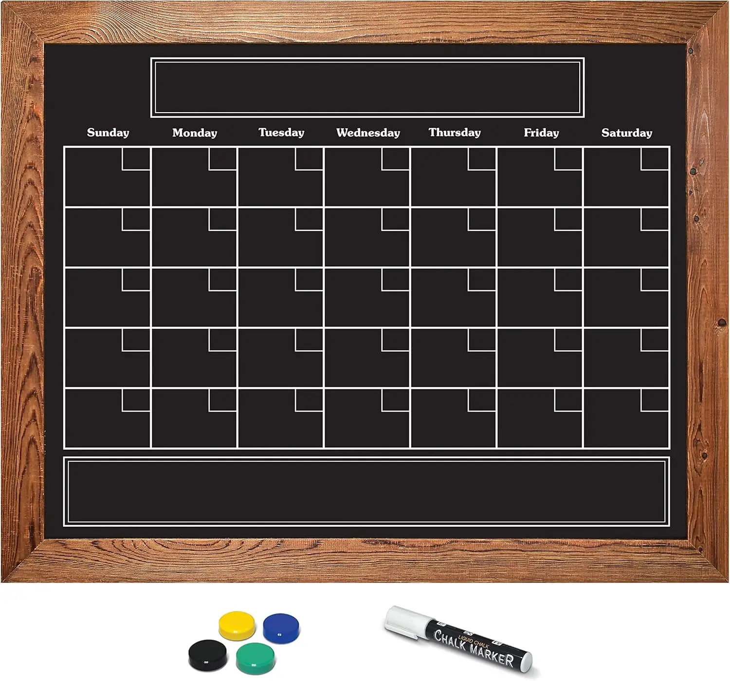 

Large Magnetic Chalkboard Calendar with Wood Frame, 24x30 Inches, Includes Marker & Magnets for Wall Mount