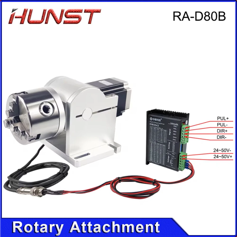 อุปกรณ์โรตารี่เชื่อมขนาดเส้นผ่านศูนย์กลาง80มม. พร้อมหัวจับสามตัว + ตัวขับ DM5042สำหรับ CO2ยูวีและเครื่องทำเครื่องหมายเลเซอร์ไฟเบอร์