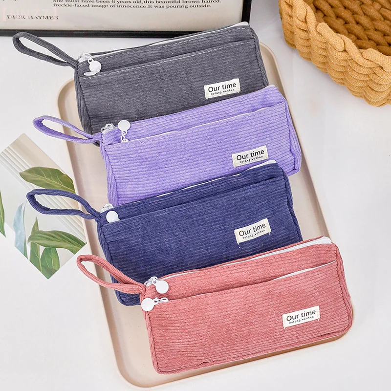 Large Capacity Simple Corduroy Pencil Case Cute Stationery Storage Bag Multi-functional Fashion Pen Case Gifts