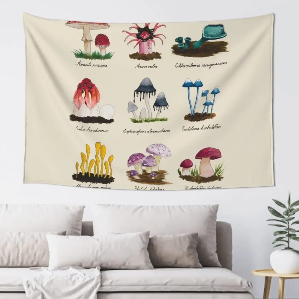 Naturalist Fungus Mushroom Collection Watercolour Antique Tapestry House Decoration Carpet Wall Tapestry