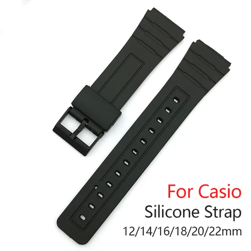 Waterproof Silicone Replacement Strap for Casio W800H Black PU Wristband for AE1200 SGW400H 18mm Rubber Watchband Accessories