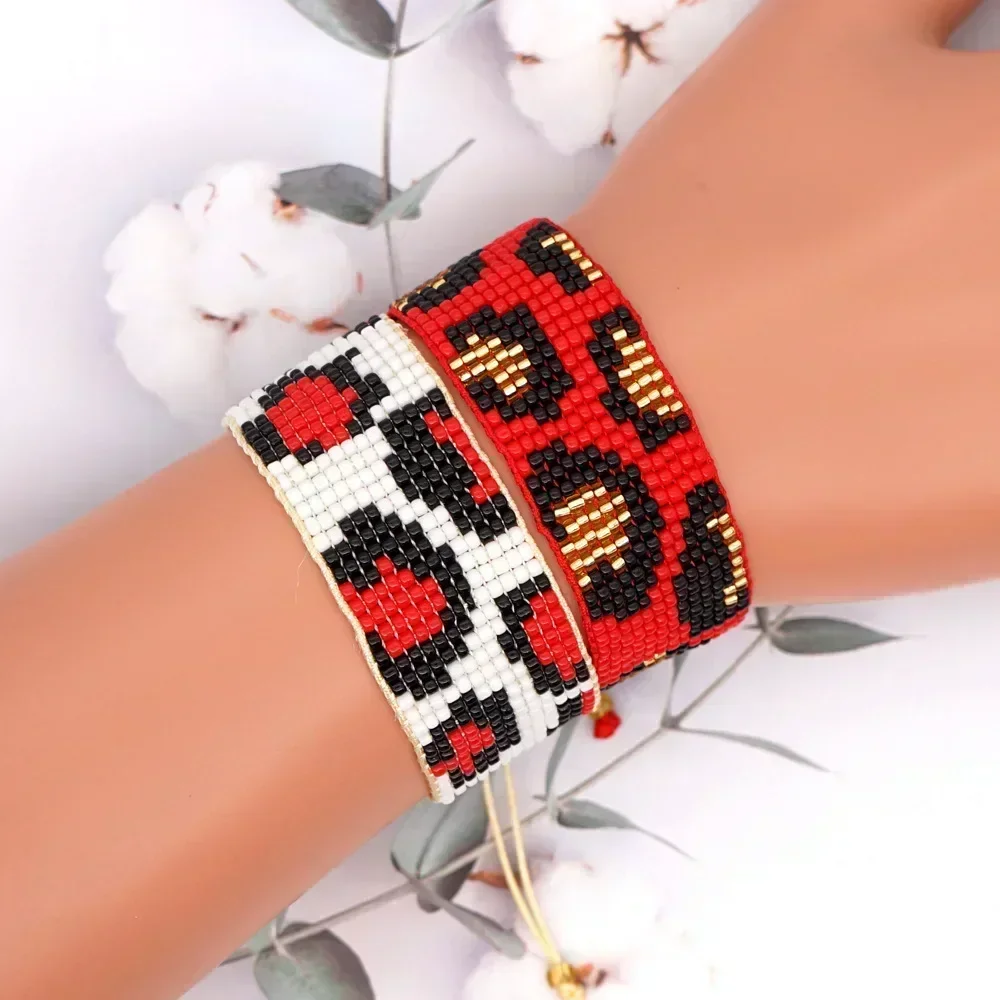 

Beaded bracelet Irregularity Leopard print Versatile Design Bohemia Hand knitting Adjustable Tide Female Rice bead bracelet