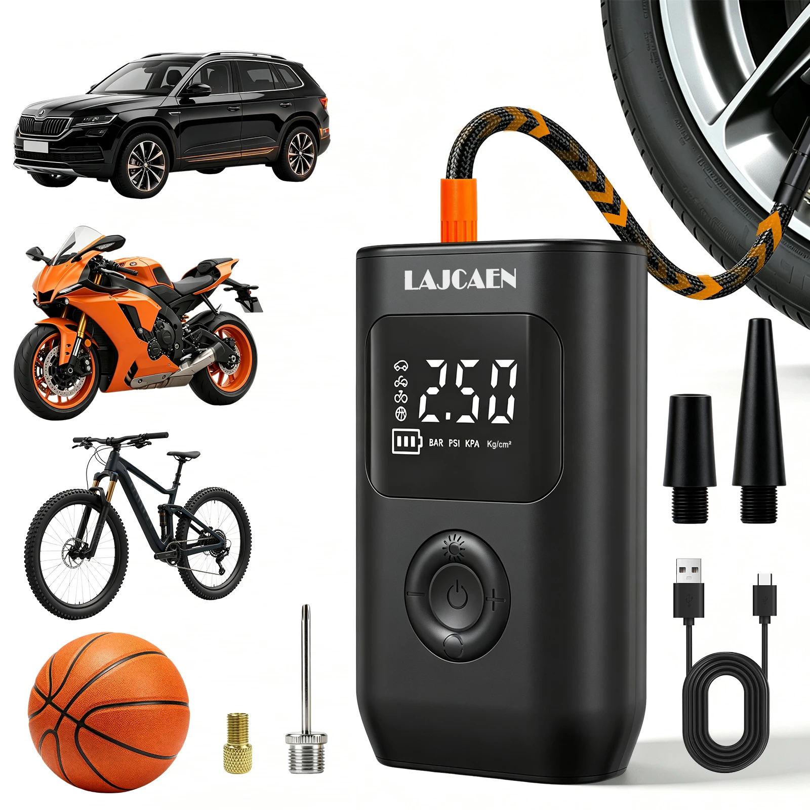 150 PSI Portable Cordless Air Compressor Tire Inflator- with Digital Pressure Gauge,  LED Light,  for Car, Motorcycle,Balls