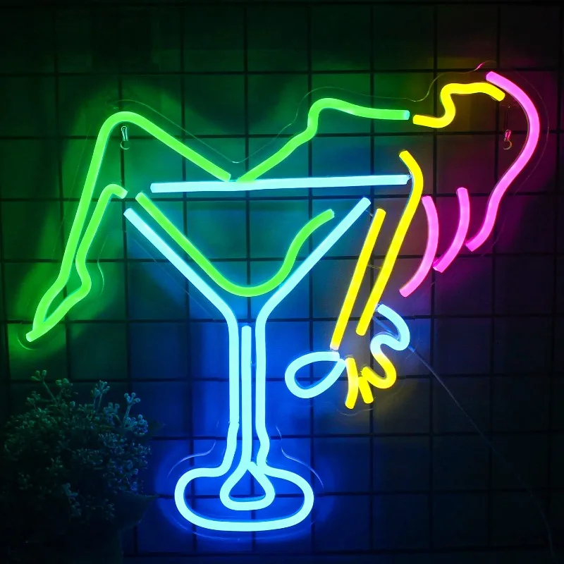 

Woman Wineglass Neon Sign Colorful Cocktails Led Neon Light Bar Wall Art Decor Usb Bar Signs for Man Cave Beer Pub Resturant