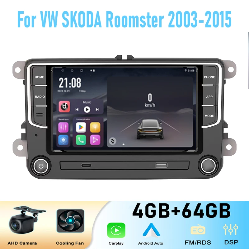 7'' For VW SKODA Roomster 2003-2015 GPS  Car Stereo Radio Wireless Apple Carplay BT Android 15 Auto Head Unit Camera WIFI 4-64GB