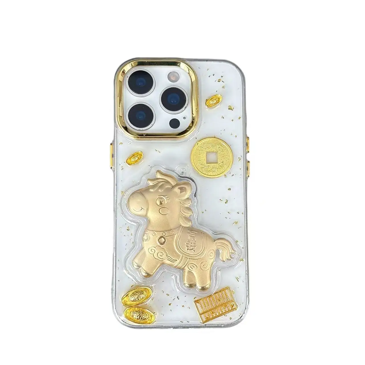 مناسبة لهاتف أبل آيفون 17 برو مار 17 اير 15 14 11 12 13 برو 16 بلس حافظة هاتف 2025 حصان المال منزل جديد لامعة غطاء السنة الجديدة