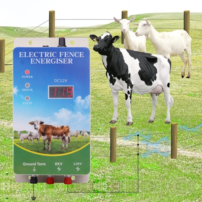 

ABUG-Electric Fence 12KV Waterproof Digital, Electric Fence Kit For Farm Animals, Poultry, Ranches And Garden EU Plug