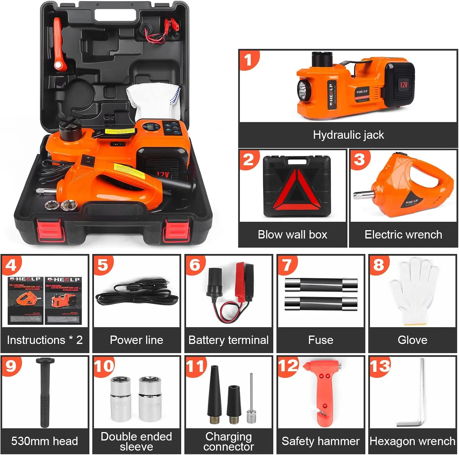 3-in-1 Electric Hydraulic Car Jack Kit – The Ultimate CarJack Electric for Effortless Tire Changing, Robust 5 Ton 12V Jack with