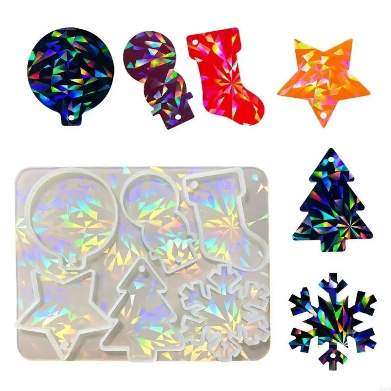Silicone Snowflake Molds Holographic Light Shadow Christmas Tree Mold Epoxy Resin Casting Mold Keychain Pendant Molds