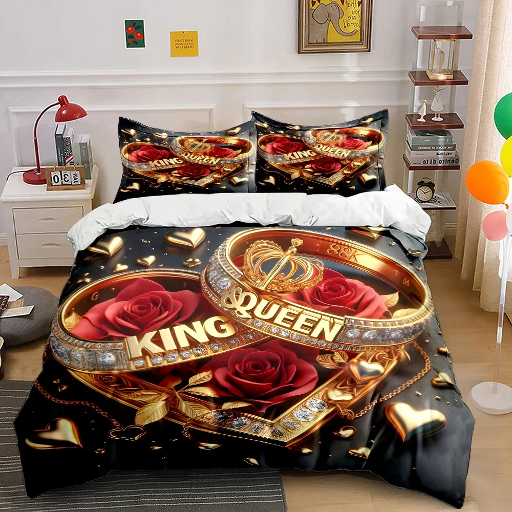 Love Heart 3D Printed Bedding Set Cozy Duvet Cover King Queen Twin Single Size Valentine's Day Gift Birthday Gift Bedroom Decor