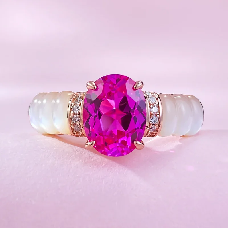 

Набор из чистого серебра и белого рябчика S925 с овальным розовым бриллиантом 7*9 мм, модное универсальное кольцо с имитацией бриллианта