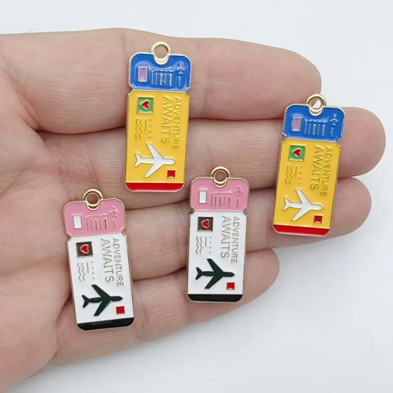 10pcs Mixed Color Air Ticket Shape Enamel Charms Alloy Pendants DIY Handmade Jewelry Making Supplies for Bracelet Necklace
