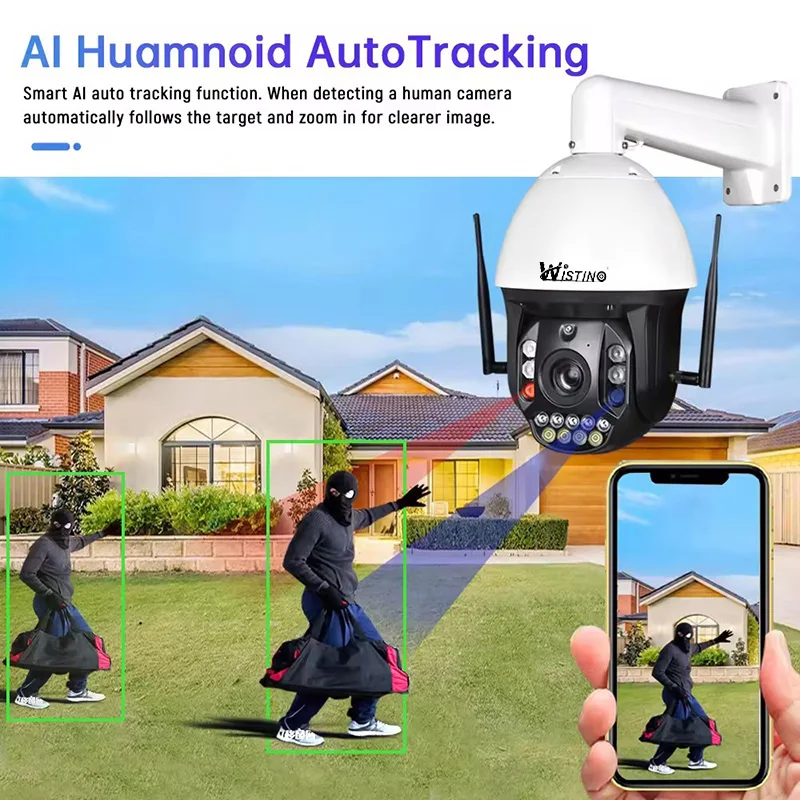 Wistino 4K HD 99X ズームネットワークカメラカラーナイトビジョン赤と青の光アラーム Cctv セキュリティカメラ