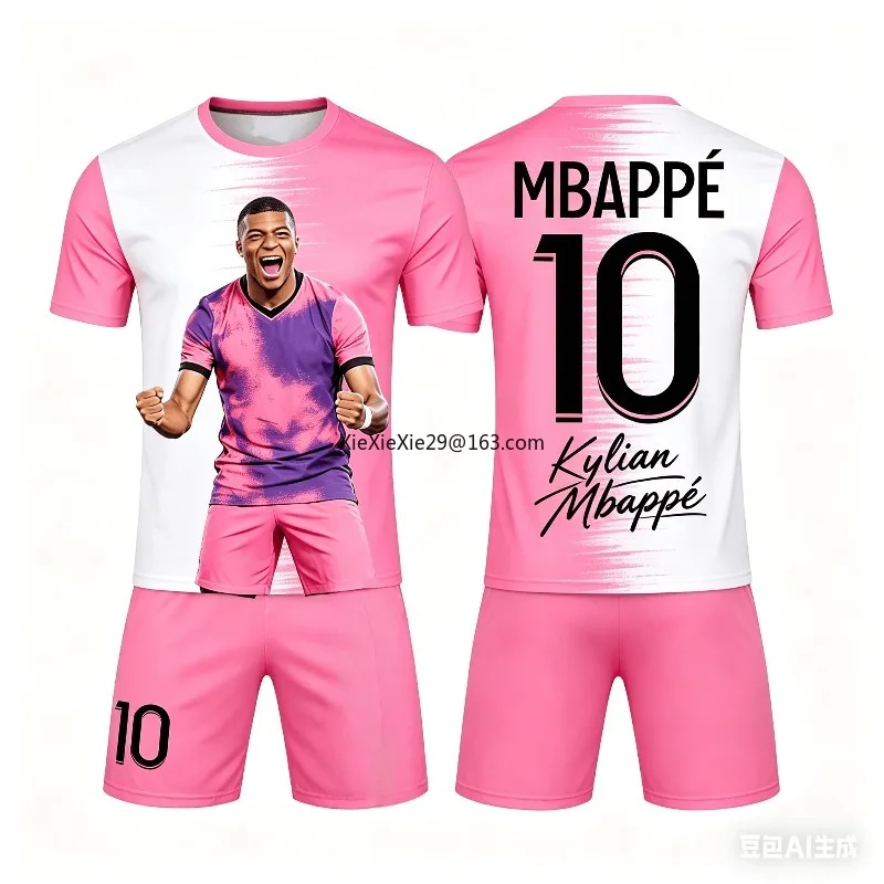 26 modische Farbverläufe AI # 10 Mbappe Sommer Kinder- und Erwachsenen-Set, kurzärmelige Shorts, Fußballtrikot für Eltern und Kinder, Unisex