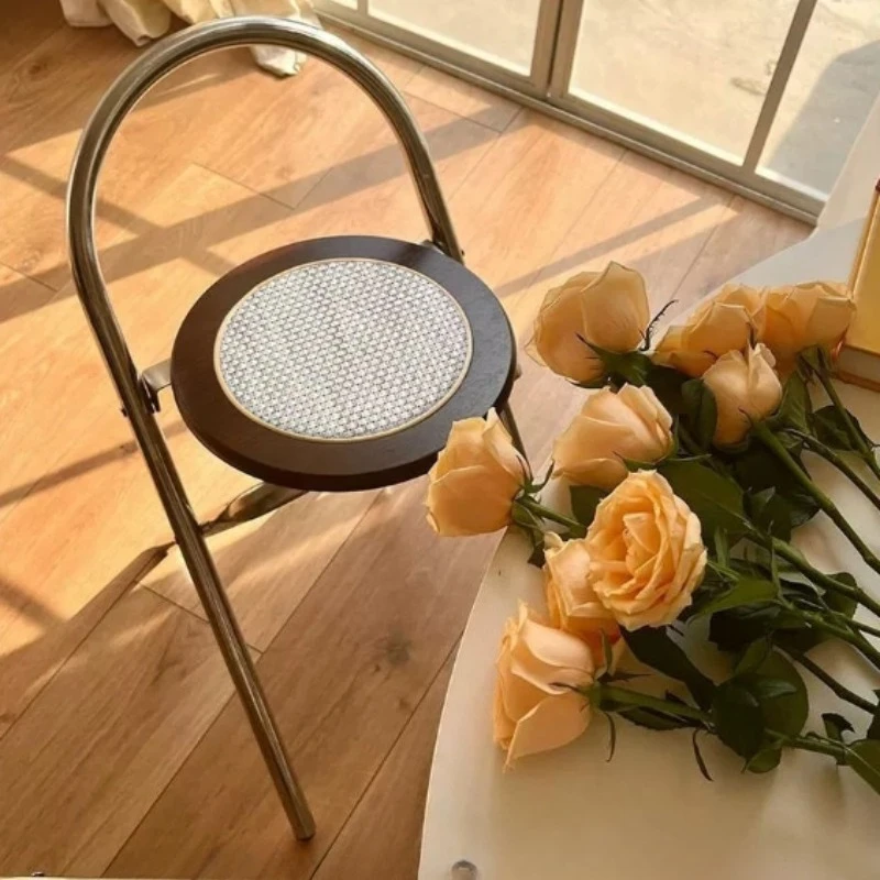 

Durable woven chair vintage solid wood rattan chair coffee shop restaurant folding chair balcony leisure chair small-sized chair