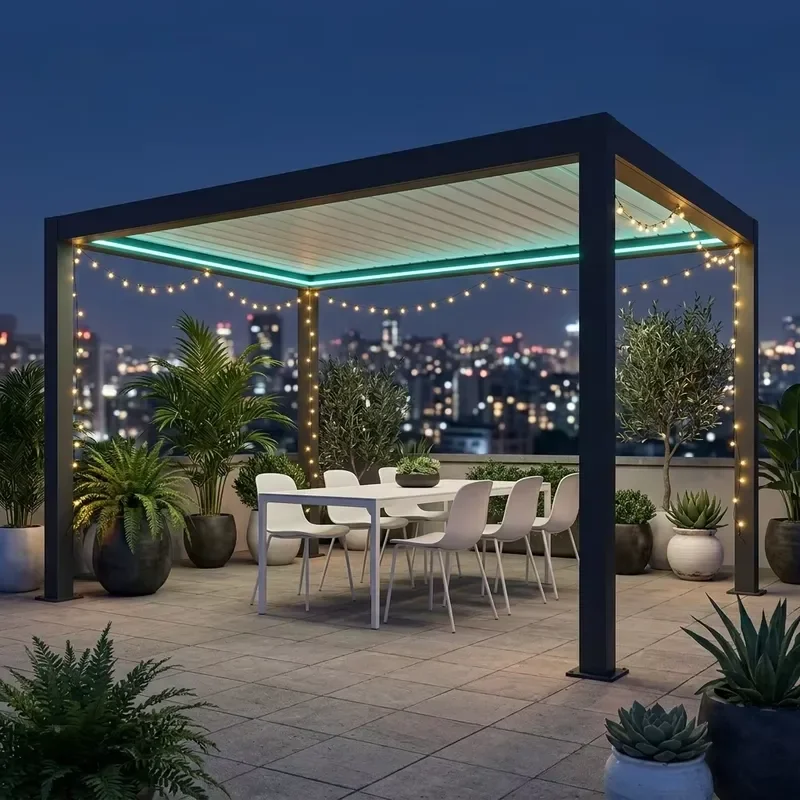 Eco-Friendly Waterproof Aluminum Garden Patio Shade Canopy Shelter Pavilion Pergola Bioclimatic Outdoor Gazebo for Outdoor