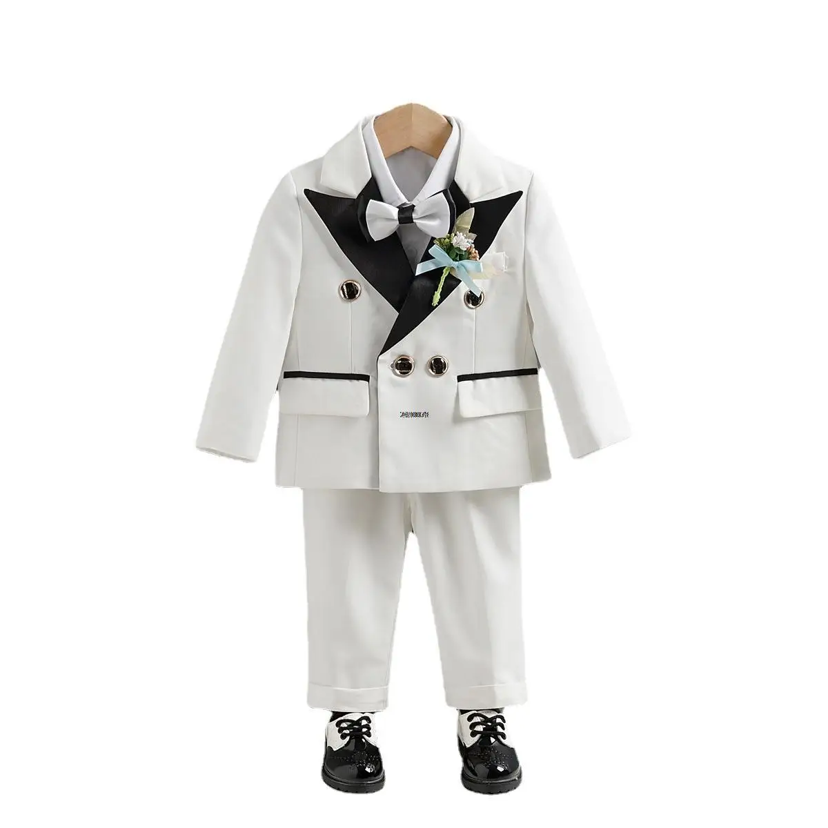 Children White Wedding Suit Kids DIY Jacket Pants Botwtie Photograph Suit Flower Boys Birthday Tuxedo Party Dress Dance Costume