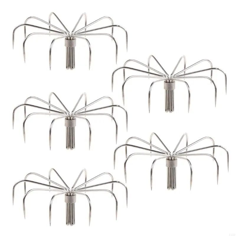 F68F 5 Pcs 12 Needles Stainless Steel Squid Cuttlefish Octopus Umbrella Fishing Hooks