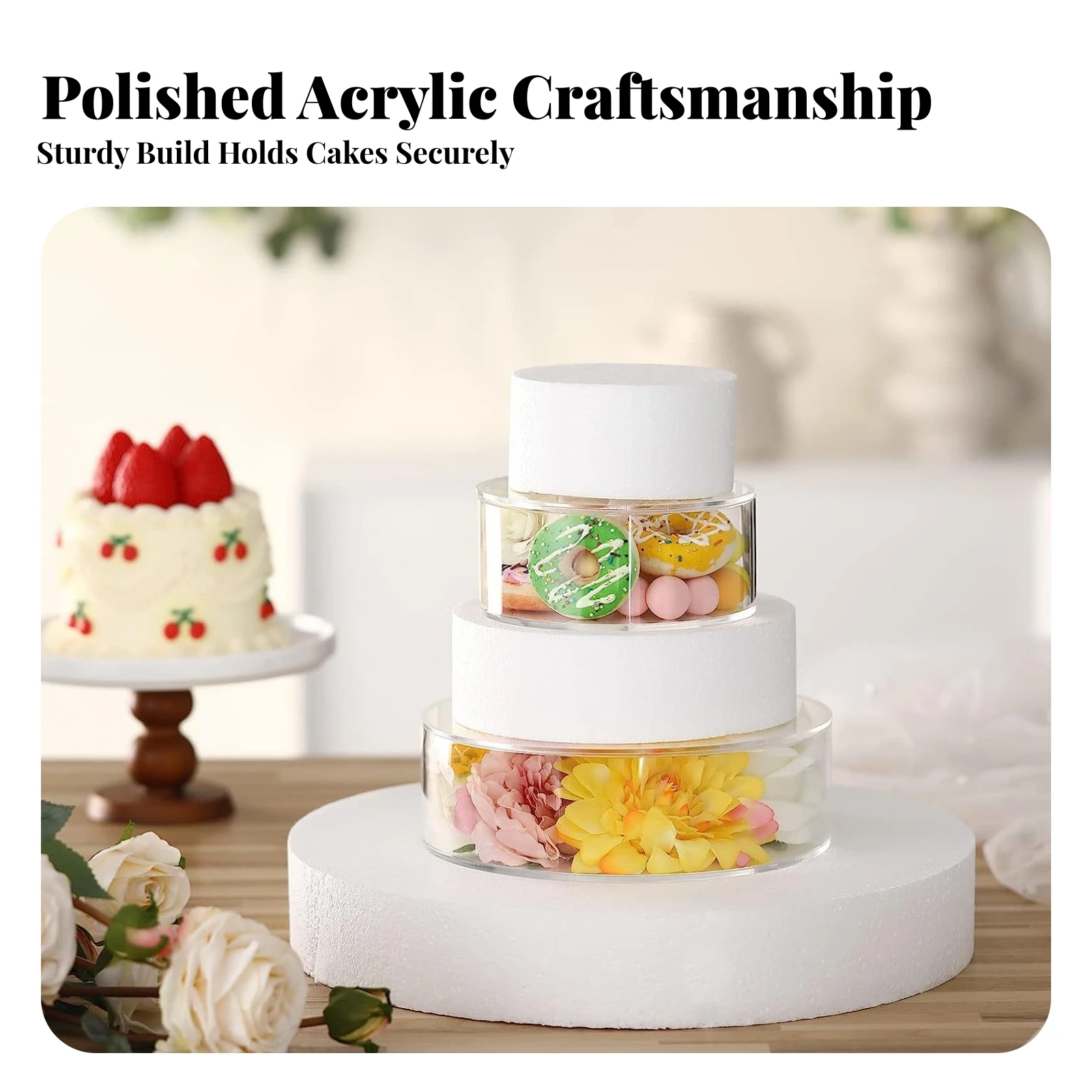 Acrylic Cake Riser Display Stand with Smooth Edges for Professional Baker Showcase for Anniversary Party