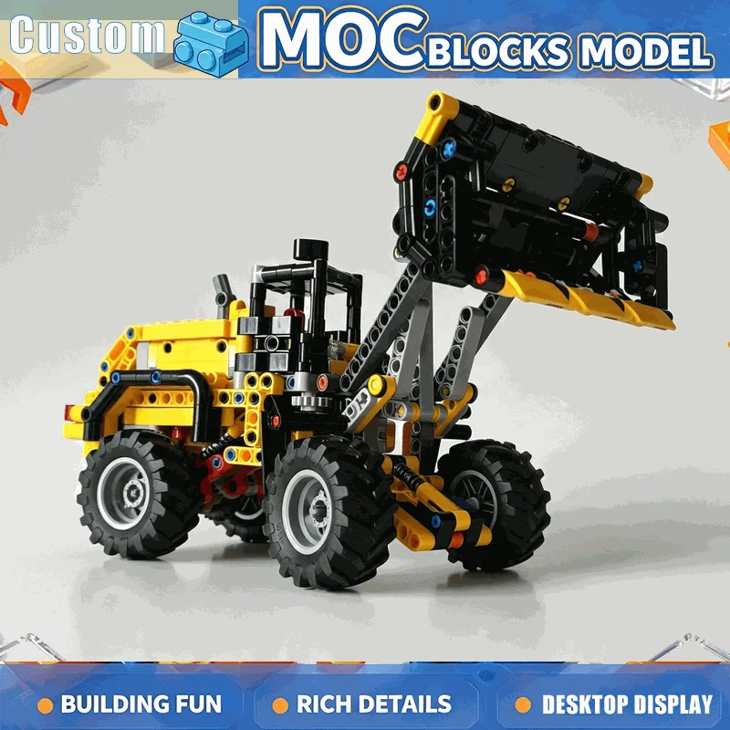 596PCS Yellow Wheel Loader Build Block Construction Vehicle ModelDIY Mechanical Assembly Toy Engineering Display Collection Gift