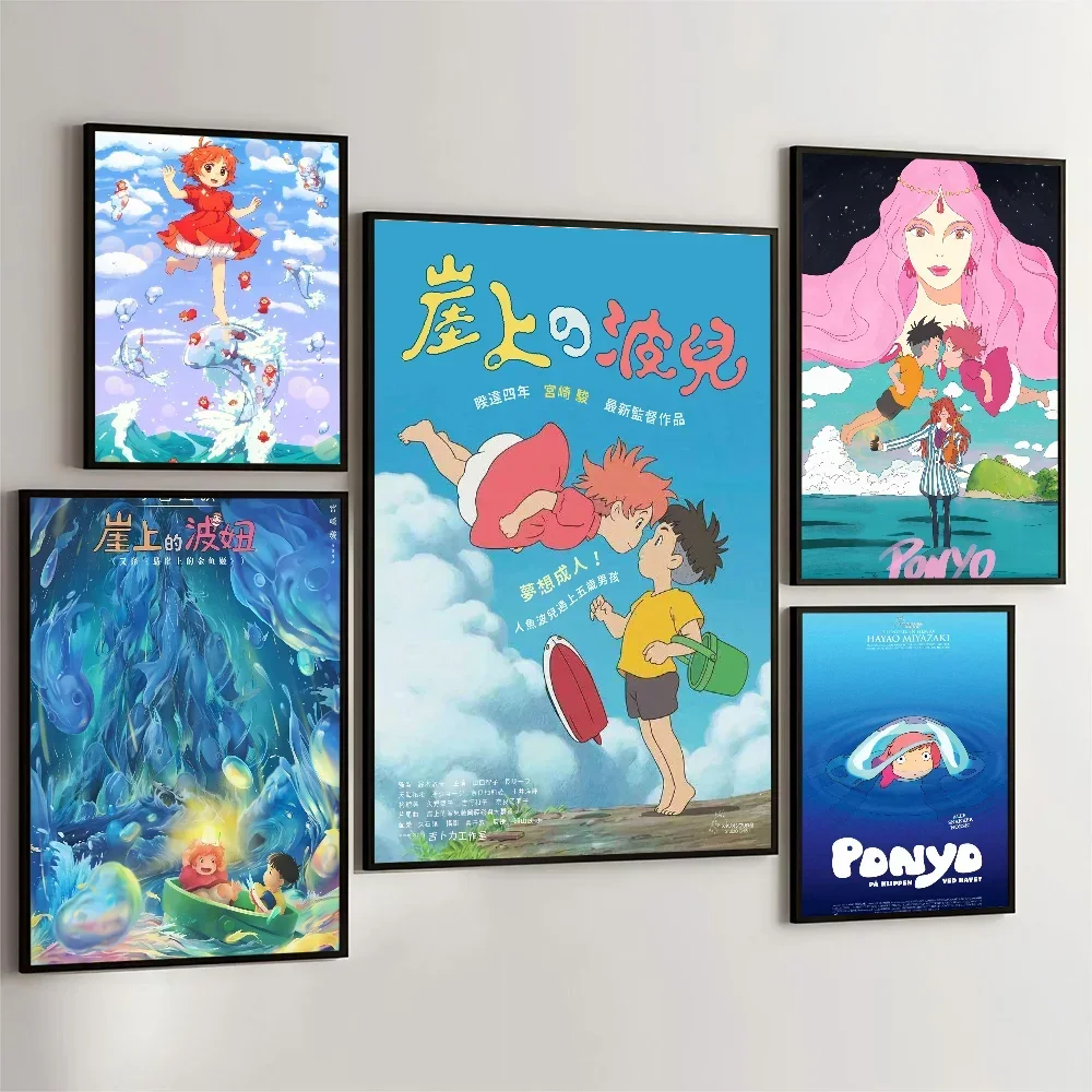 1PC P-Ponyo On Cute Cliff Poster Movie Sticky Posters Retro Kraft Paper Sticker DIY Room Bar Cafe Aesthetic Art Wall Painting