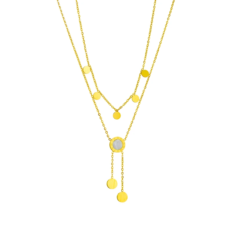 DIEYURO 316L Stainless Steel Round Roman Numeral Dial Long Pendant Necklace For Women Fashion Girls Clavicle Chain Jewelry Gifts