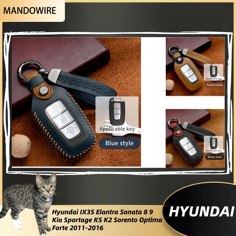 For Kia Forte Rio 3 K2 K3 K5 Sportage For Hyundai IX35 Sonata 8 Sorento Optima Forte Leather Car Key Cover Case