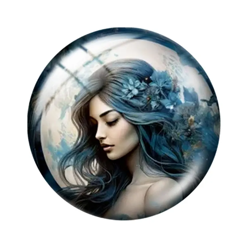 Mysterious Blue Art Woman 12/18/20/25mm glass cabochon  bracelet pendant rings for jewelry demo earrings back Making findings - view 4