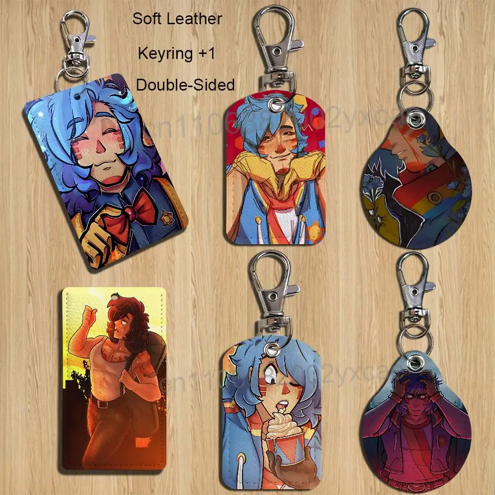 

SWWSDJ game Sunny Day Jack Rectangle ID Card Case Keychain Access Card Bag Key Tag Ring Leather Card Holder Key Ring Access