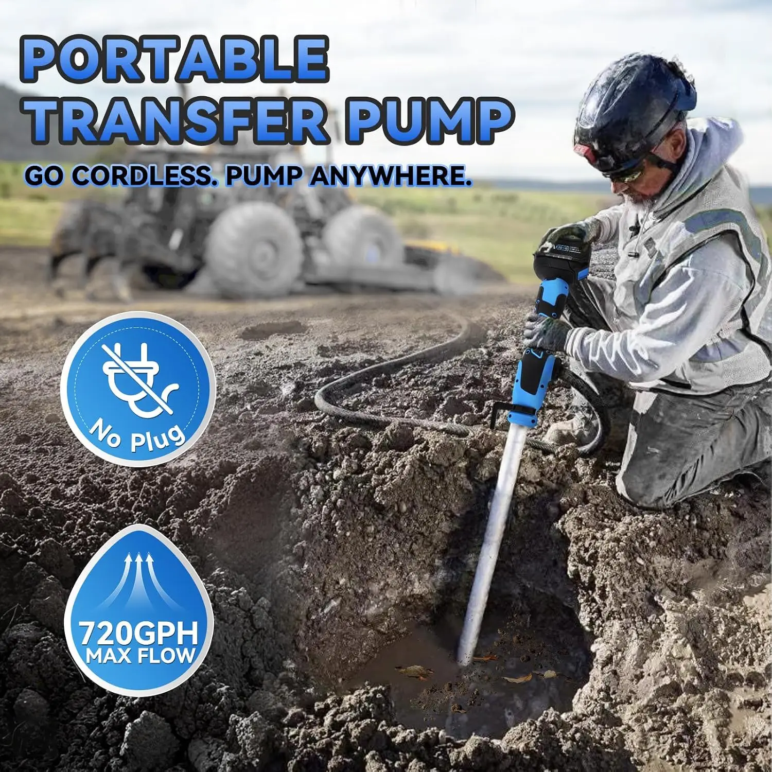 Cordless Stick Water Transfer Pump 720GPH 32FT Head with 4000mAh 21V Battery and Fast Charger, 3/4