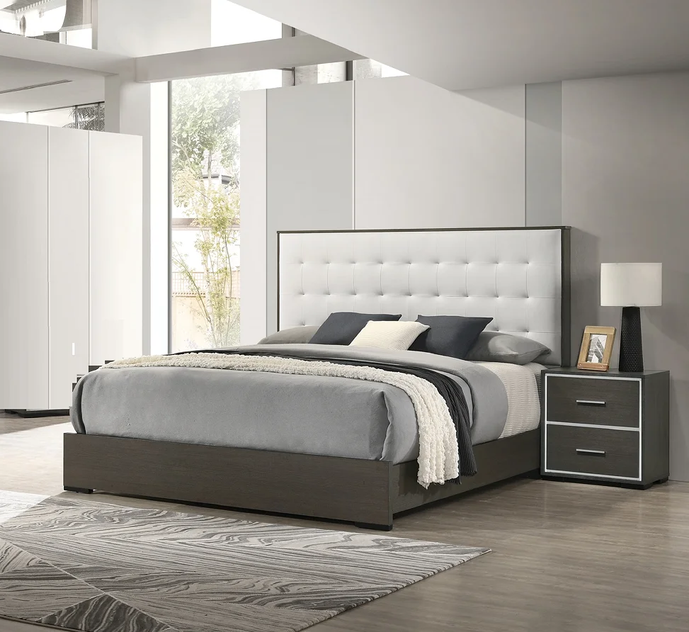 #1pc Modern Adjustable Convertible Full Size Panel Bed Button Tufted Headboard Wood Upholstery Diamond
