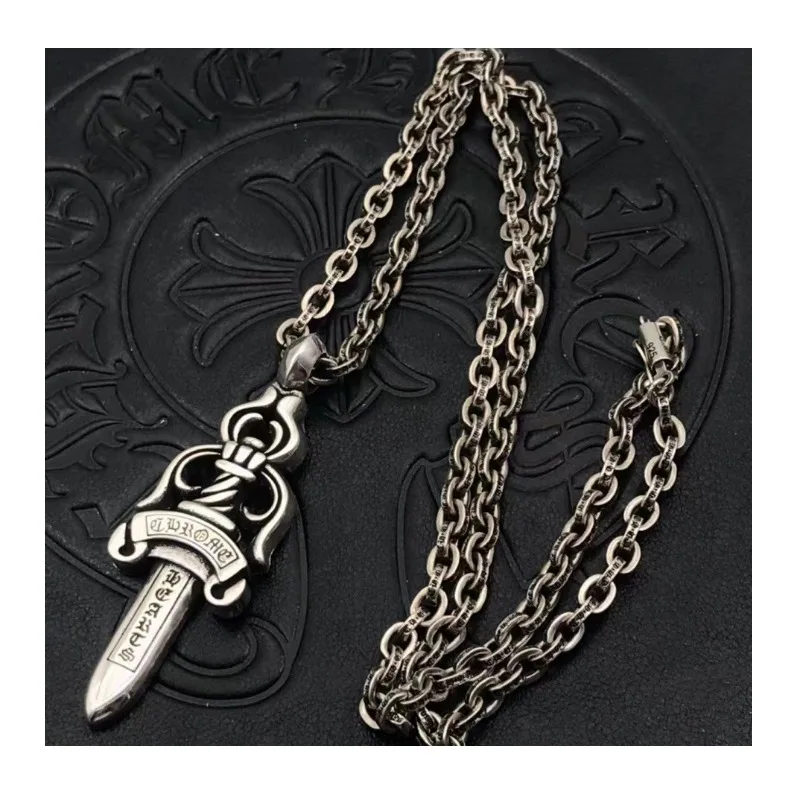 

Punk Hip Hop Necklace Large Single-sided Sword Thai Silver Retro High-end Autumn and Winter Sweater Chain Jewelry Accessories