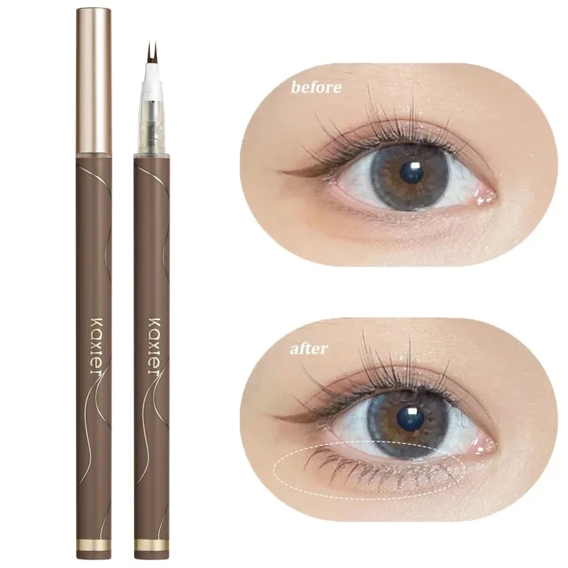 Double Forked Tip Lower Eyelash Pen Makeup Liquid Eyeliner Pen Waterproof Natural Tea Brown Liquid Eye Brow Lower Lash Pencil