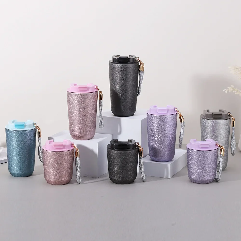 280/380ml Pure Titanium Coffee Cup With Lifting Rope,Stainless Steel Shell Vacuum Flasks/Thermos Mug,Gift,Outdoor Water Bottle