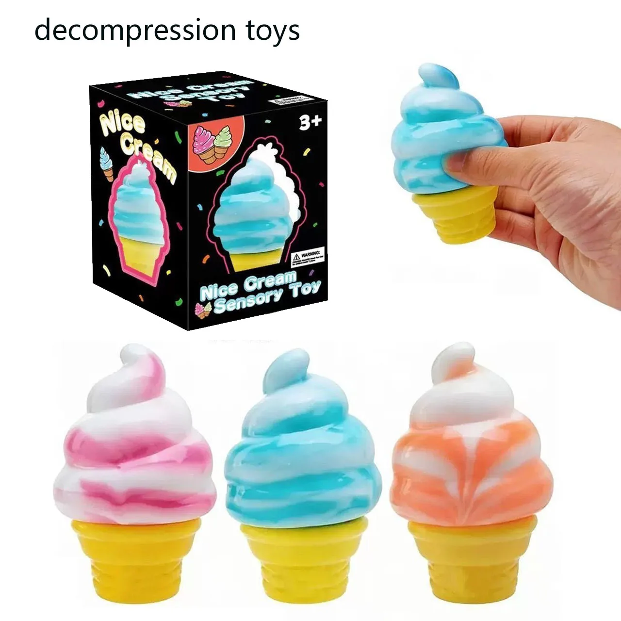 Handmade Cone Needoh Tricolor Ice Cream, Stress Relief Toy for Kids & Adults, Dopamine Color Matching NiceCream