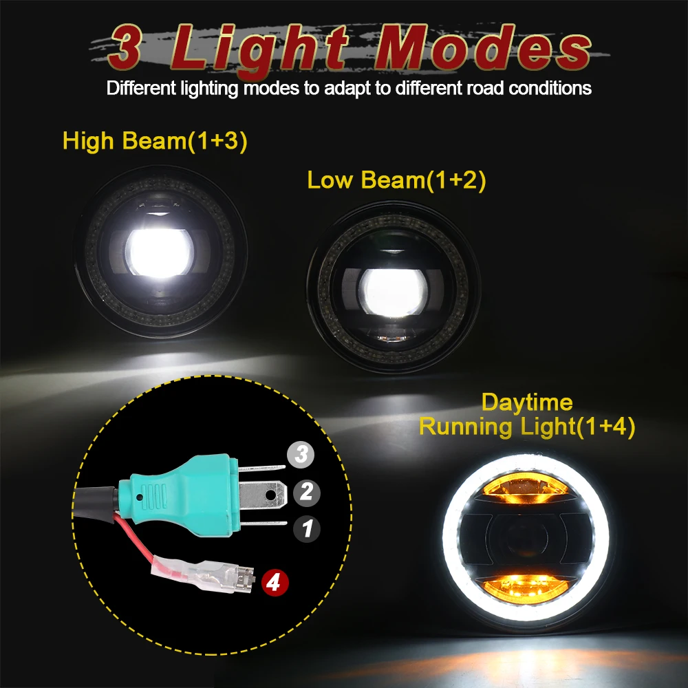 POVTOR 5.75 inch LED Headlight with White DRL Amber Background High Low Beam Stainless Bracket for Honda Harley Kawasaki