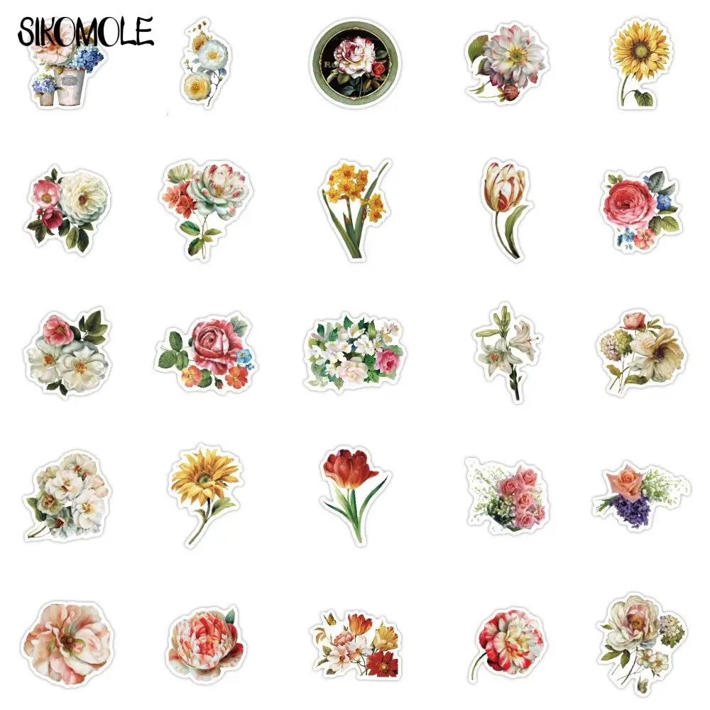 10/30/50/100PCS Mixed Beautiful Colorful Pretty Flower Stickers Blooming Laptop Guitar Luggage Kid Toy Decal Graffiti Sticker F5