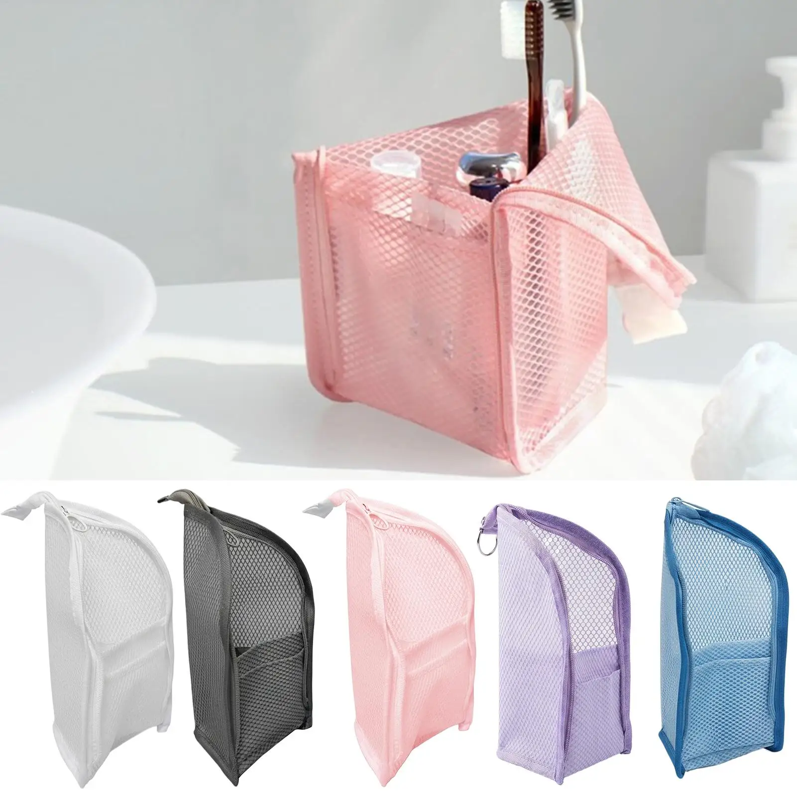 1pc Standing Makeup Bag Foldable Hangable Organizer Pouch Travel Upright Makeup Pouch For Toothbrush Toothpaste Facial Cleanser