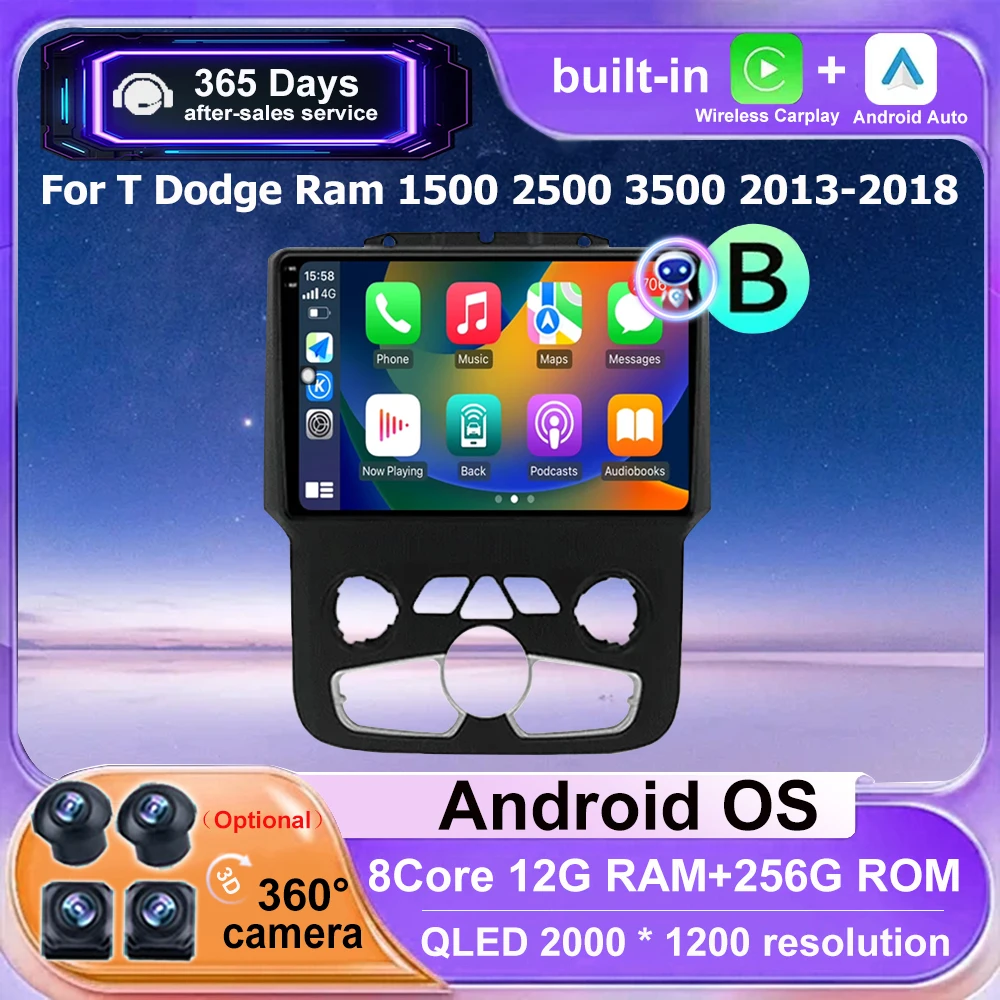 

360 Camera Car Radio Multimedia Video Player GPS Navigation For T Dodge Ram 1500 2500 3500 2013-2018 Android 15 Carplay BT DSP