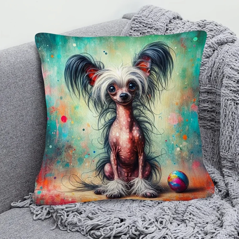 Chinese Crested Dog Cushion Covers Square Bedroom Sofa Pillowcase Living Room Chair Pillow Covers Cozy Home Decor Gift