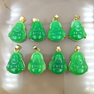 Buda, yeşim, yeşil, doğal, stil, çin, gülümseme, kabala muska kolye, fo'nun erkekler ve kadınlar için tasarımının karakteriyle gömülü, şans mücevherleri Kolye buda kafasının en iyi 10 satışı-no. 7