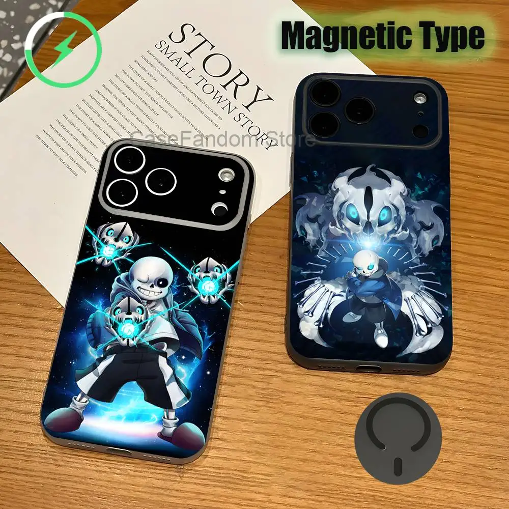 

Чехол для телефона U-UndertaleS Sans, прозрачный серый, для iPhone 17, 16, 15, 14, 13, 12, 11, Pro, Max, Plus, с магнитной беспроводной зарядкой