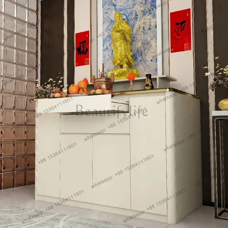 yj9 Light luxury tribute table incense case  Bodhisattva statue of the god of wealth offering  Buddhist shrine standing cabinet